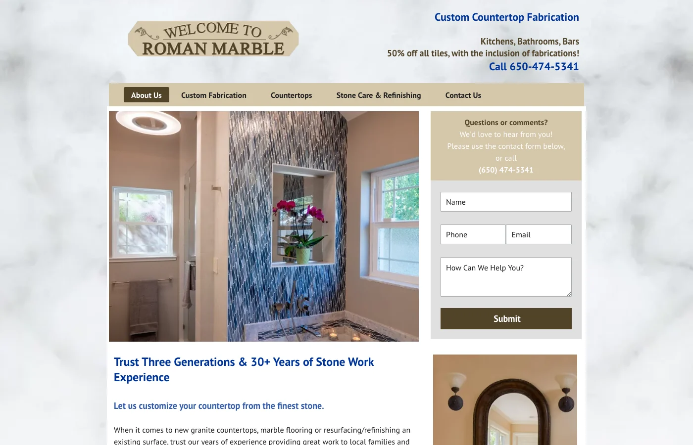 The Roman Marble Shop website as it looks today.