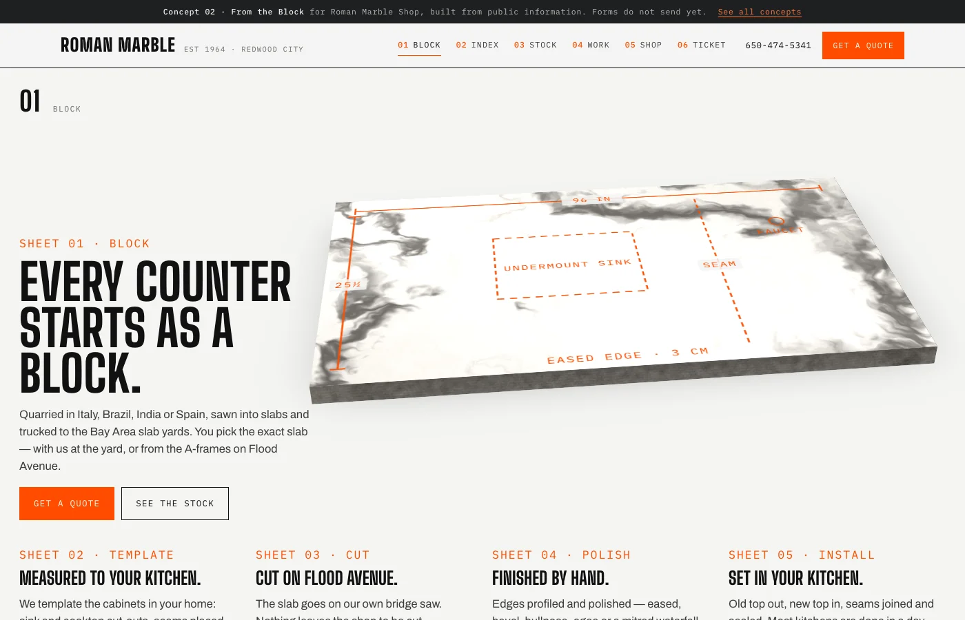 The From the Block concept for Roman Marble Shop.